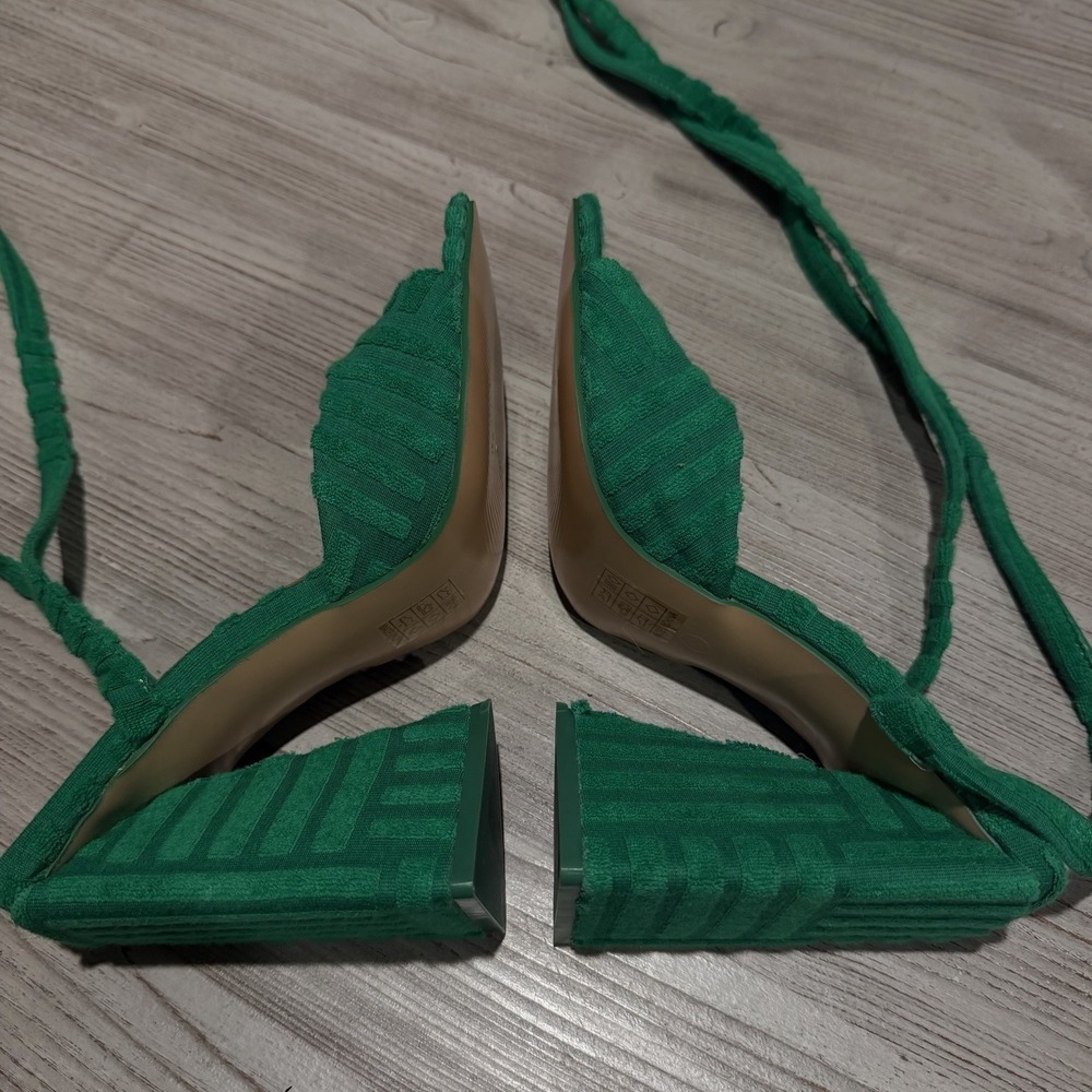 Public Desire ASOS Green Mojito Towelling Wrap Block Heel Strap Sandals US 6 NEW - Picture 7 of 16